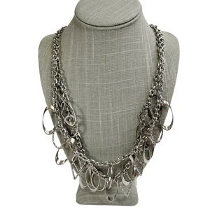 Silver Tone Gypsy Belly Dance Geometric Shapes Multi-Chain Long Necklace